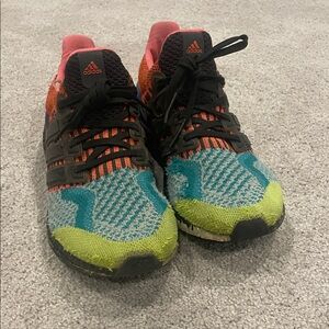 Adidas Kids size 6 Multicolor Knit Sneakers in Teal, Lime & Coral